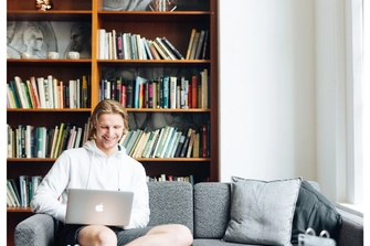 Student studying at Hackett Cafe.