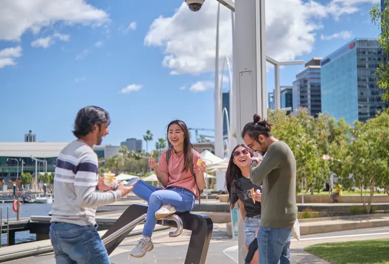 People at Elizabeth Quay laughing